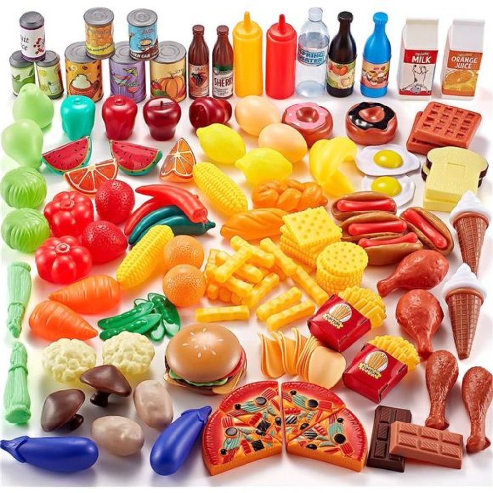 143 Piece Play Food for Kids Kitchen - Toy Assortment - Pretend Food for Toddler